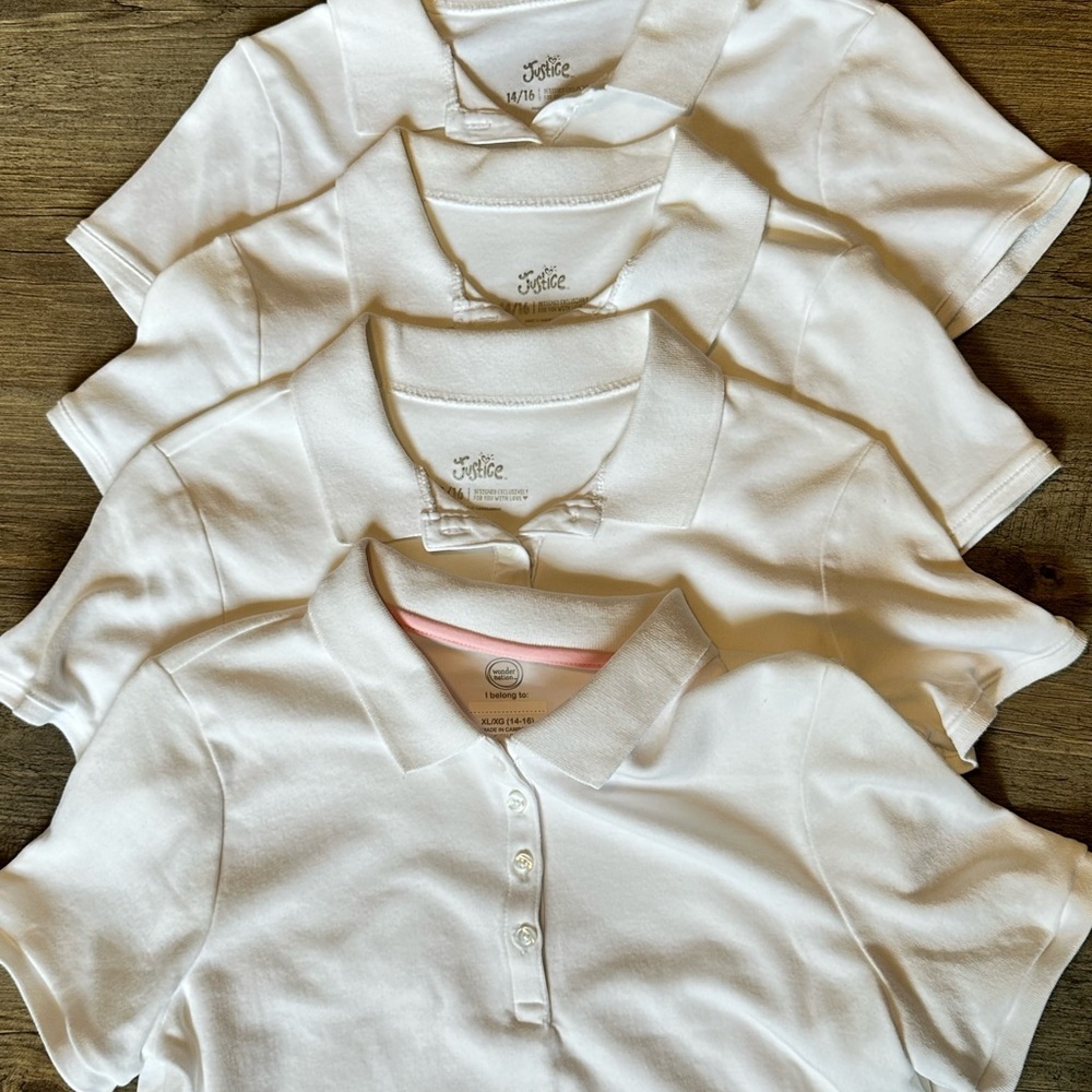 Justice White Polo Shirts Set